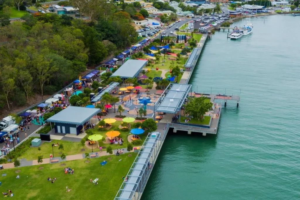 Markets and families on the Gladstone marina foreshore