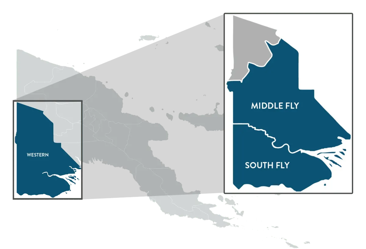 Map of YWAM Medical Ships' current footprint in Western Province, Papua New Guinea